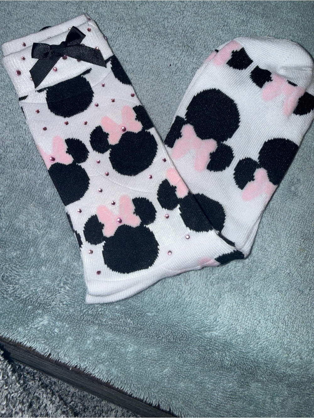 Pink & Black Bow Character Crew Socks